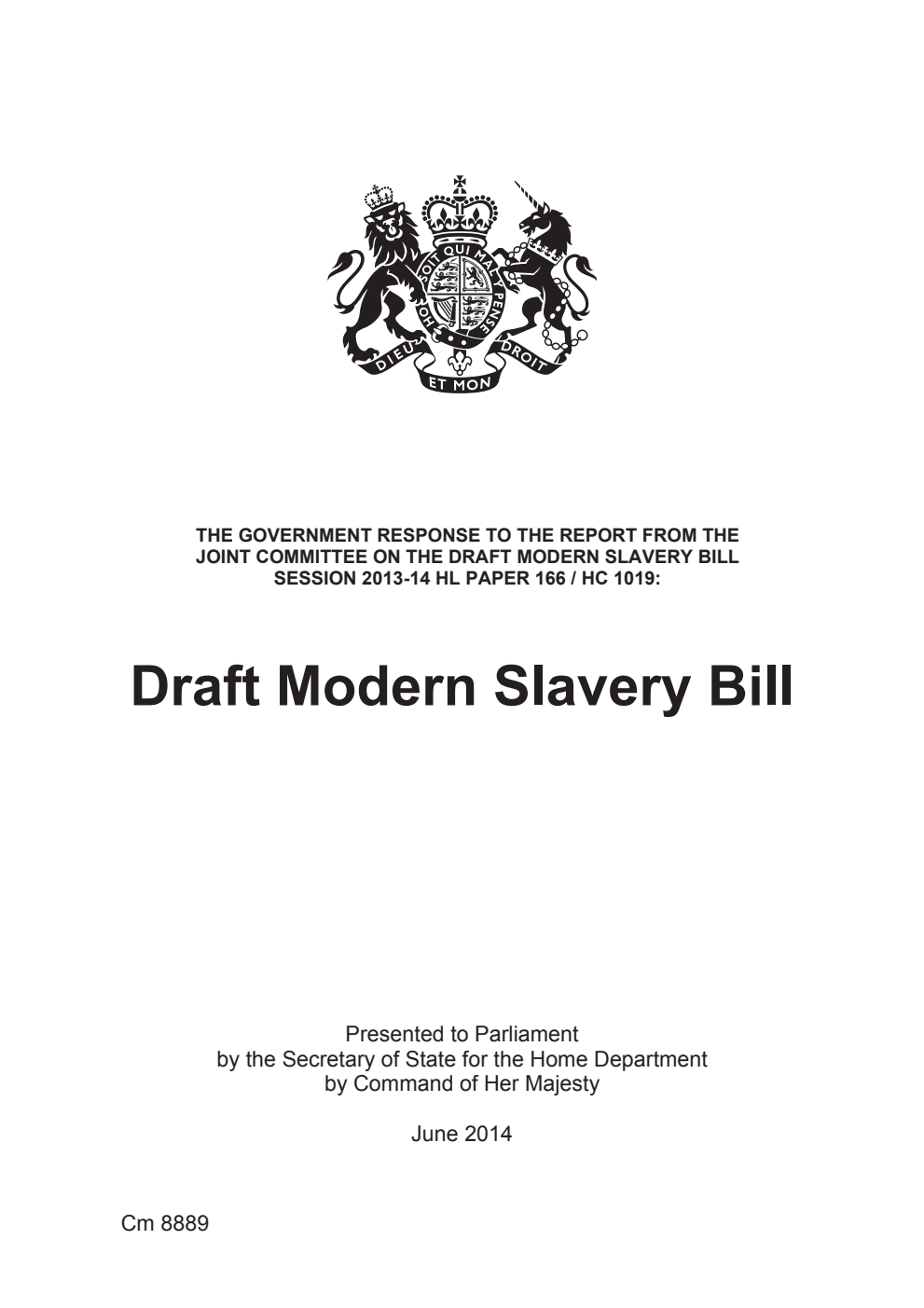 The Government Response To The Report From The Joint Committee On The Draft Modern Slavery Bill 4325